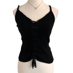 American Eagle Size Large Black Soft Top Lace Up Detail